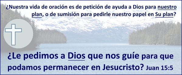 ¿Nuestra vida de oración consiste en pedir ayuda a Dios para nuestro plan, o es una vida de sumisión para pedirle nuestro papel en Su plan?

¿Le pedimos a Dios que nos guíe para que podamos «permanecer en Jesucristo»? Juan 15:5